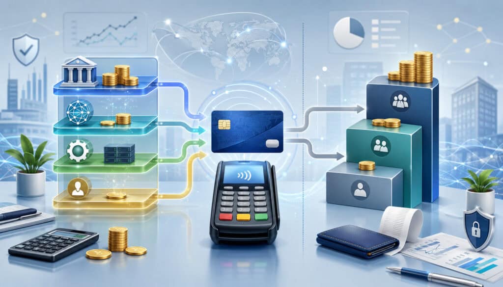 Interchange-plus vs tiered pricing payment illustration