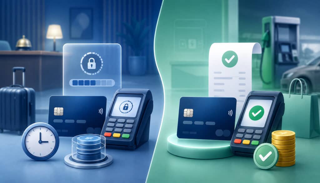 Preauthorization hold vs final charge illustration