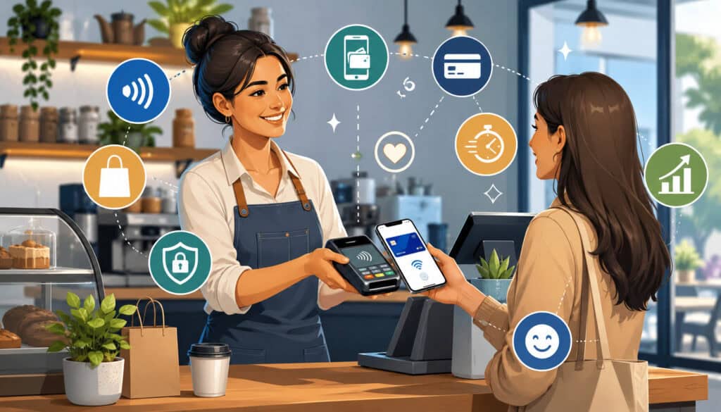 Small business mobile payment checkout illustration