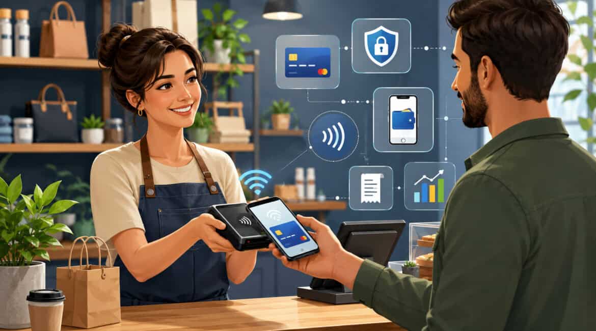 Mobile payment processing at small business checkout