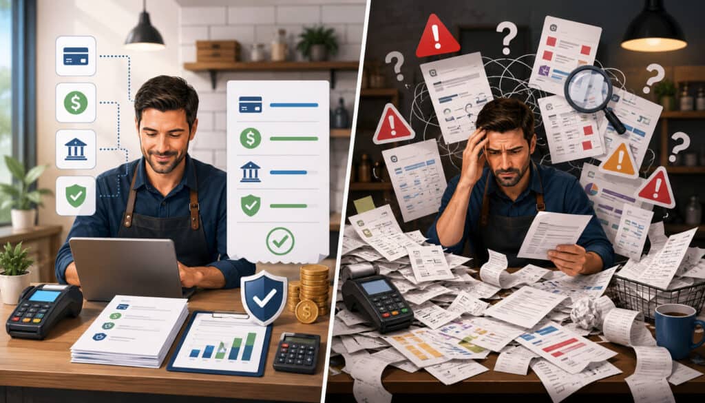 Transparent merchant pricing vs confusing pricing illustration