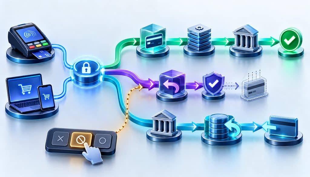 Authorization reversal vs void vs refund payment lifecycle comparison for card transactions